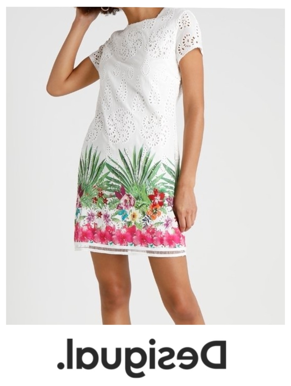 Desigual Floral Vest DENVER Eyelet Dress with Tropical Floral Design 🌴 Size 2